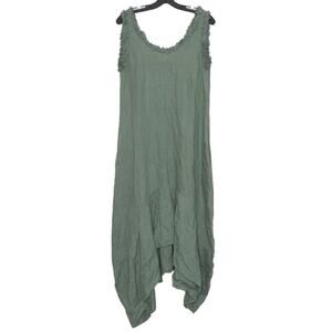 I Love Linen Dress Asymmetrical Boho Lagenlook Minimalist Beachy Green Small